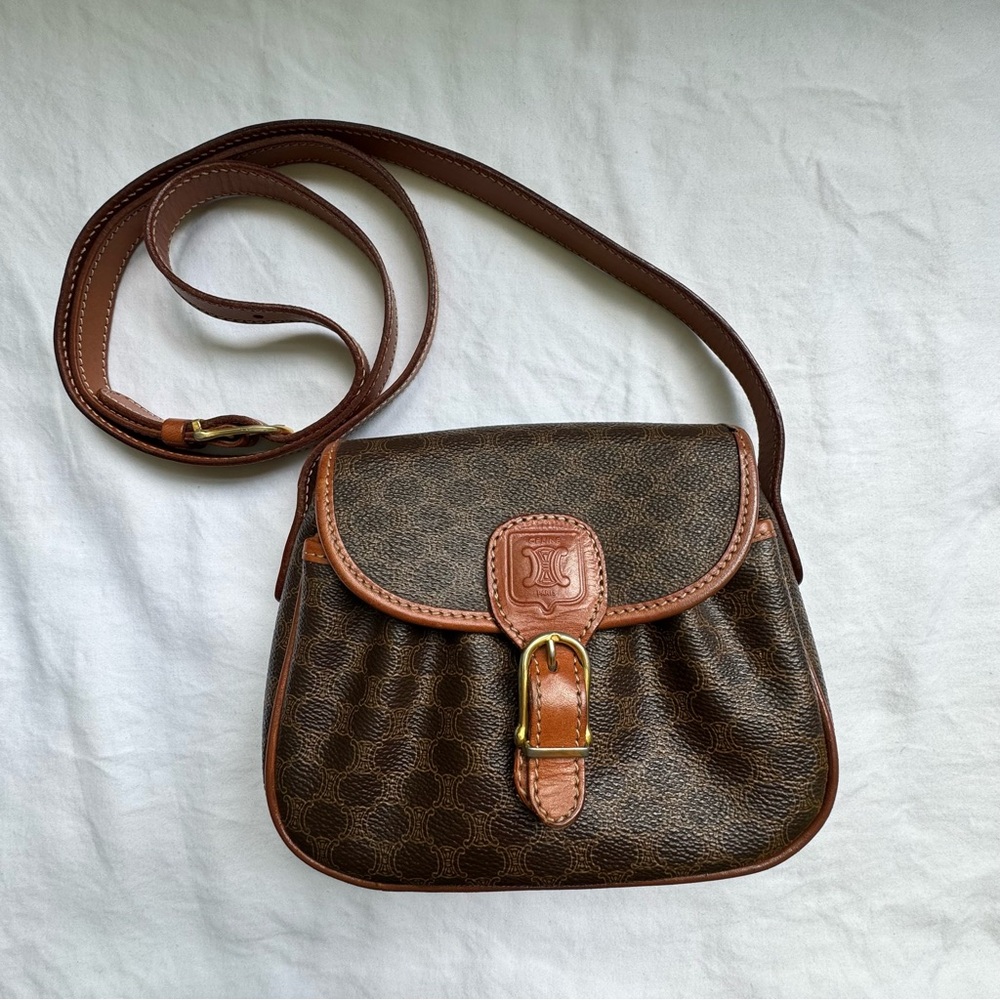 Vintage Celine Macadam Crossbody Bag – Brown Monogram, Snap Flap, 90s Style - Picture 2 of 9